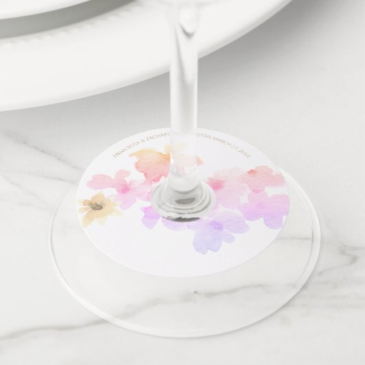 *~* Zachte Ombre Perzik Roze Bloem Waterverf Wijnglaslabel (Dichtbij)
