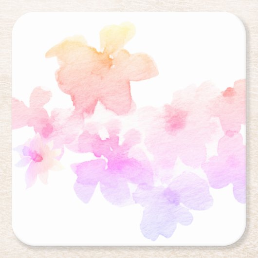 *~* Zachte Ombre Perzik Roze Bloemen Waterverf Kartonnen Onderzetters (Voorkant)