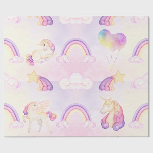 Zachte onderzeese regenbogen, eenhoorns, wolken en cadeaupapier (Vlak)