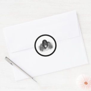 Zachte orang-oetan zwart-witte aap tekening ronde sticker