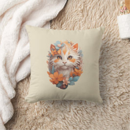 Zachte Oranje Bloemige Kitty Kat Kussen