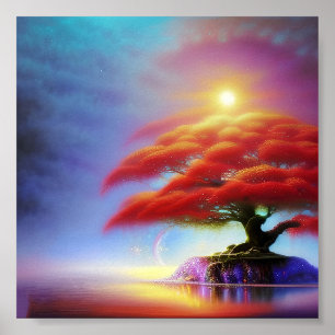 Zachte oranje bonsai boom poster