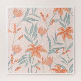 Zachte Oranje en Salie Pêche Bloemige Botanische Legpuzzel