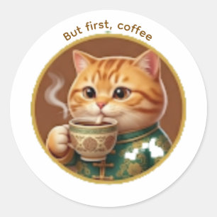 Zachte Oranje Kat Drinkt Thee Koffie Sticker