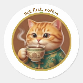 Zachte Oranje Kat Drinkt Thee Koffie Sticker