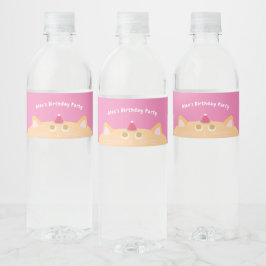 Zachte Oranje Kat Verjaardag Waterfles Label Etiket