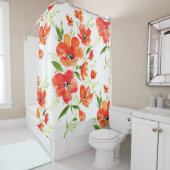 Zachte Oranje Poppies Waterverf Patroon Douchegordijn (In situ)