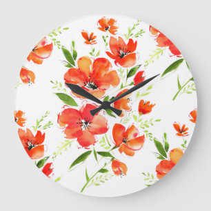 Zachte Oranje Poppies Waterverf Patroon Grote Klok