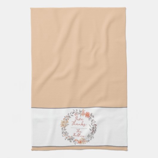 Zachte oranje waterverf bloemenkrans gepersonalise theedoek (Verticaal)