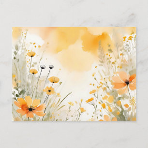 Zachte Oranje Waterverf Wildflowers Briefkaart