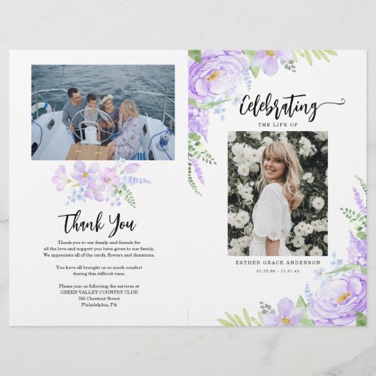 Zachte Paarse bloemblaadjes gevouwen begrafenispro Flyer (Voorkant)