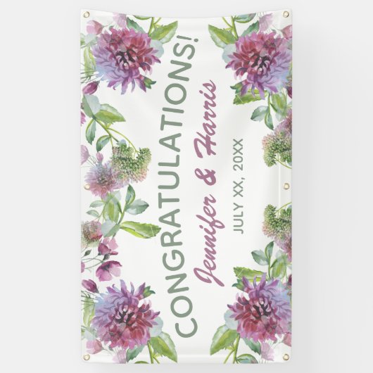 Zachte Paarse Bloemen Hangende Trouwbanner Spandoek (Verticaal)