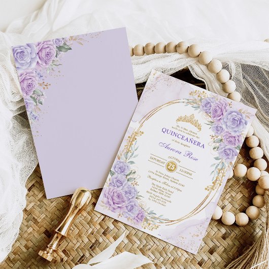 Zachte Paarse Bloemen Quinceañera 15e Verjaardag Kaart
