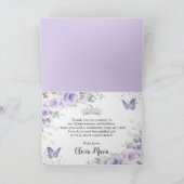 Zachte Paarse Bloemenvlinders Zilver Quinceañera Bedankkaart (Binnen)