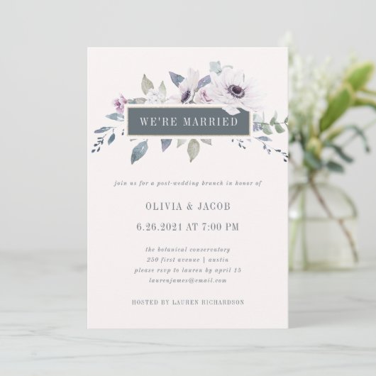 Zachte Paarse Bloemige Blos en Grijs | We Zijn Get Kaart (Staand voorkant)