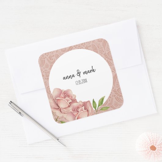 Zachte Paarse Blos Rozen Waterverf Vierkante Sticker (Envelop)