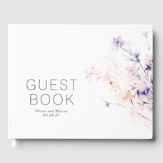 Zachte Paarse Blush Bloemen Minimalistische Trouwd Gastenboek (Voorkant)