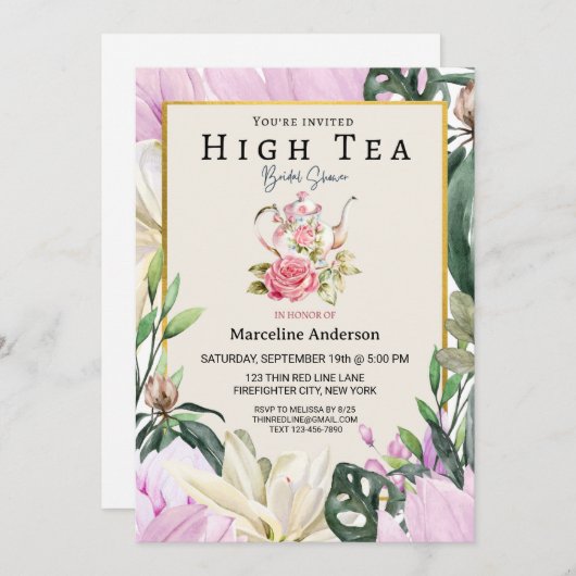 Zachte Paarse en Bloemige Hoog-Thee Portret Kaart (Voorkant / Achterkant)