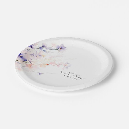 Zachte Paarse en Blush Flowers Elegant Minimalist Papieren Bordje (Gekanteld)