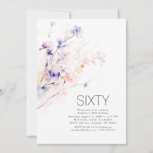 Zachte Paarse en Blush Flowers Elegante Verjaardag Kaart (Voorkant)