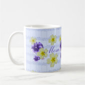 Zachte Paarse en gele bloemen — Datablad Music Mam Koffiemok (Links)