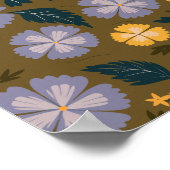 Zachte Paarse en Gele Bloemen met groene bladeren Poster (Hoek)