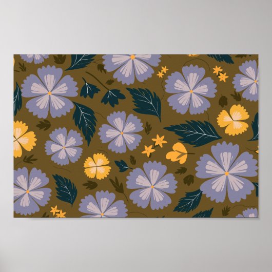 Zachte Paarse en Gele Bloemen met groene bladeren Poster (Voorkant)