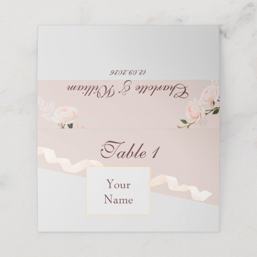 Zachte paarse en grijze effecten met lint plaats c plaatskaartje (Buitenkant ongevouwen)