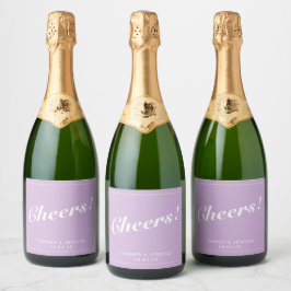 Zachte Paarse en witte moderne minimalistische bru Sparkling Wijnetiket