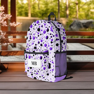 Zachte paarse en zwarte polkadot-monogram bedrukte rugzak