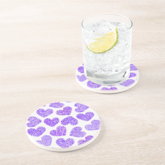 Zachte paarse gekrabbelde hart Valentijnsdag patro Zandsteen Onderzetter (Zijkant)
