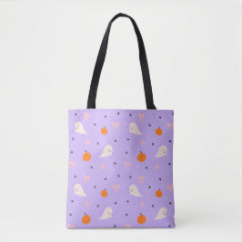 Zachte Paarse Halloween Geest Patronen Boodschappe Tote Bag