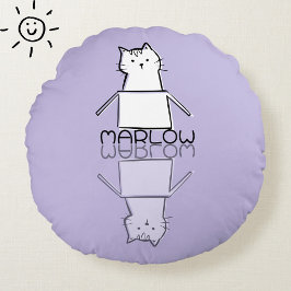 Zachte Paarse Kat Reflectie Doodle Eigen Naam Rond Kussen