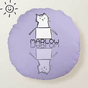 Zachte Paarse Kat Reflectie Doodle Eigen Naam Rond Kussen