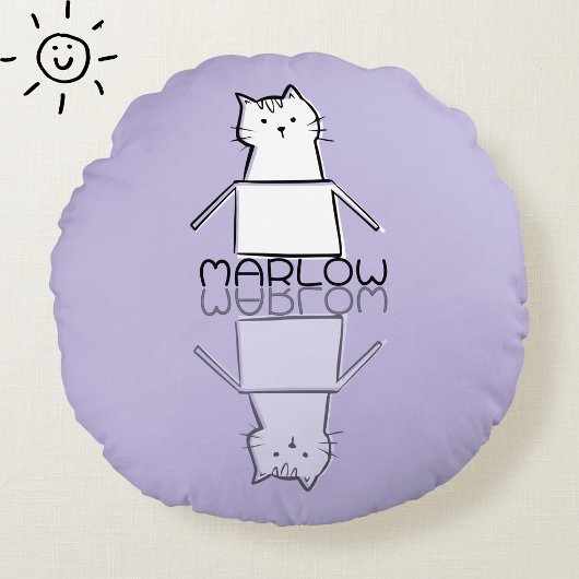 Zachte Paarse Kat Reflectie Doodle Eigen Naam Rond Kussen