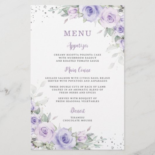 Zachte Paarse Lavendel Bloemen Groen Menu Blad (Voorkant)