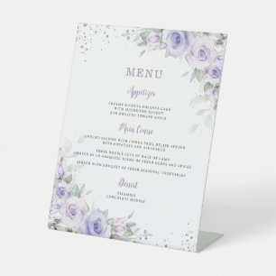 Zachte Paarse Lavendel Bloemen Groen Menu Reclamebord Met Voetstuk