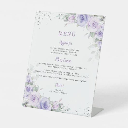 Zachte Paarse Lavendel Bloemen Groen Menu Reclamebord Met Voetstuk (Voorkant)