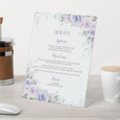 Zachte Paarse Lavendel Bloemen Groen Menu Reclamebord Met Voetstuk (Insitu)