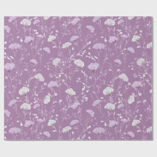 Zachte Paarse Lavendel Witte Bloemmotief Cadeaupapier