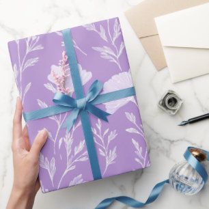 Zachte Paarse Lavendel Witte Bloemmotief Cadeaupapier