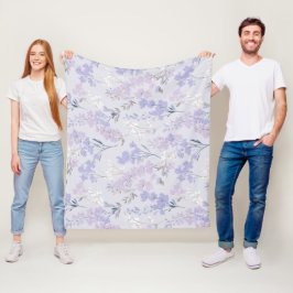 Zachte Paarse Lavendel Witte Bloemmotief Fleece Deken