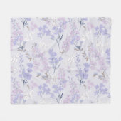Zachte Paarse Lavendel Witte Bloemmotief Fleece Deken (Voorkant (Horizontaal))