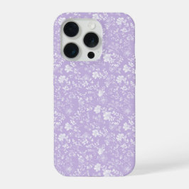 Zachte Paarse Lavendel Witte Bloemmotief iPhone 15 Pro Case