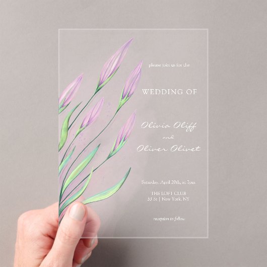 Zachte Paarse lelies bruiloft Acryl Uitnodigingen (Insitu (Draagbaar))