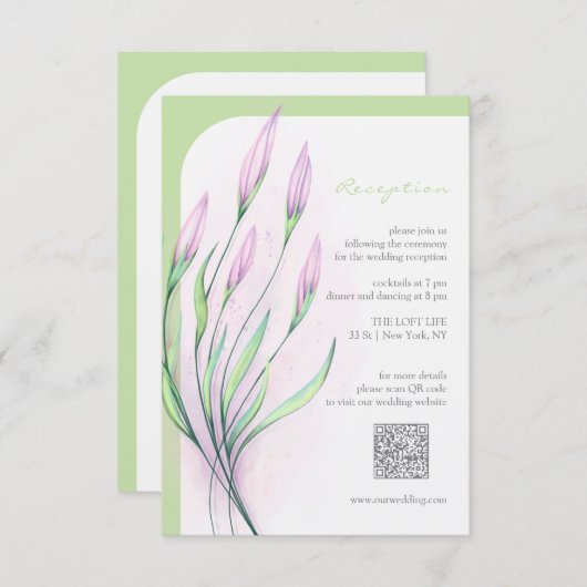 Zachte Paarse lelies bruiloft receptie Informatiekaartje (Voorkant / Achterkant)