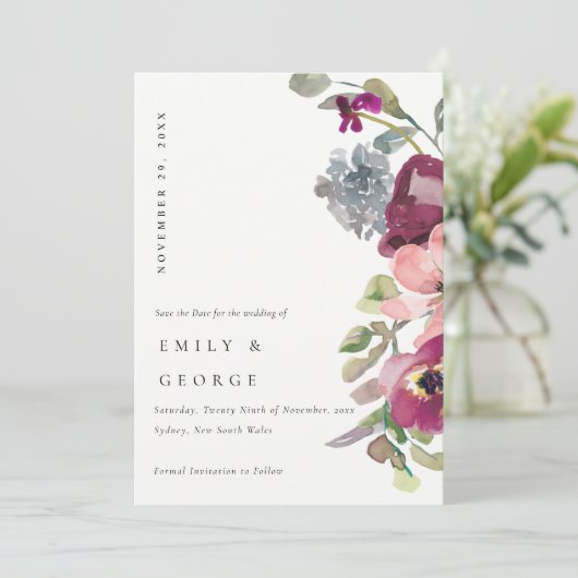 ZACHTE PAARSE LILA FLORAAL BEWAREN DE DATUM KAART (Staand voorkant)