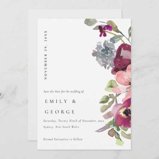 ZACHTE PAARSE LILA FLORAAL BEWAREN DE DATUM KAART (Voorkant / Achterkant)