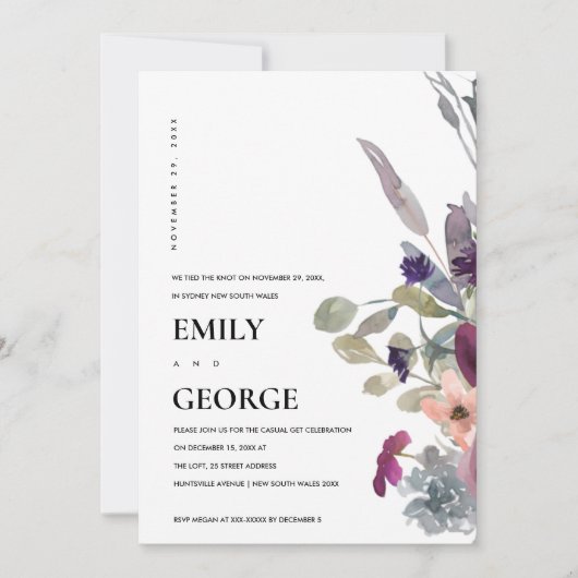 ZACHTE PAARSE LILA FLORAAL WE HEBBEN DE KNOT INVIT BEDANKKAART (Voorkant)