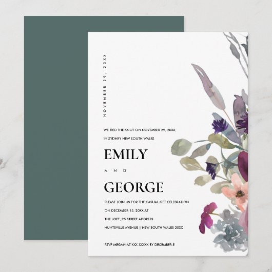 ZACHTE PAARSE LILA FLORAAL WE HEBBEN DE KNOT INVIT BEDANKKAART (Voorkant / Achterkant)